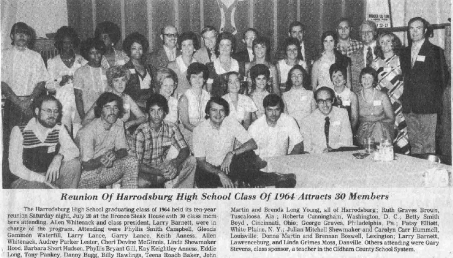 Harrodsburg Herald 1964 Reunion article with photograph